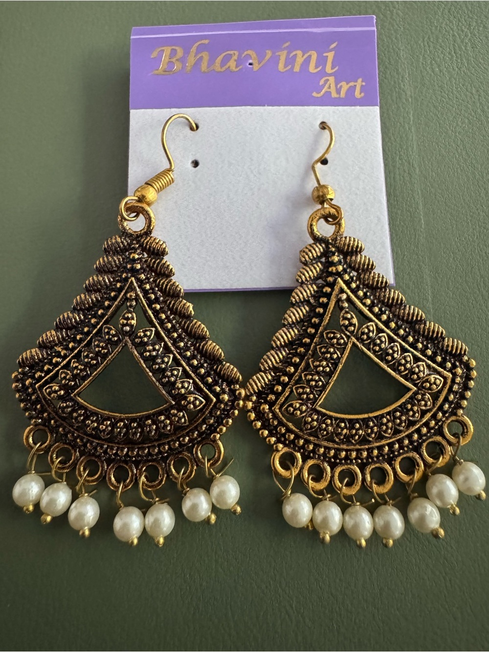 Traditional Indian antique inspired gold-toned drop earrings